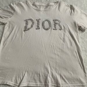 Dior Cream Tee with Glittering Silver Logo